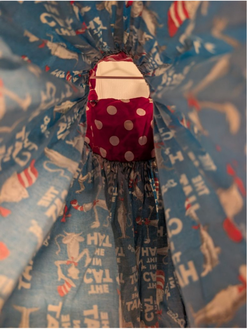 Dr Seuss The Cat in the Hat Dress Girls Size 3T 4T Blue Pink Polka Dot Bows - Picture 5 of 8